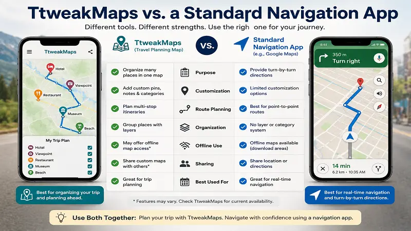 TtweakMaps vs. a Standard Navigation App